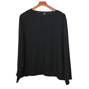 Eileen Fisher Silk Black Button Front Minimalist Blouse Dark Academia Size Lg